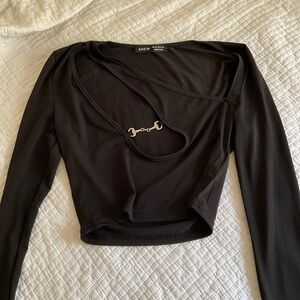 SHEIN Black Cutout Long Sleeve Bodysuit